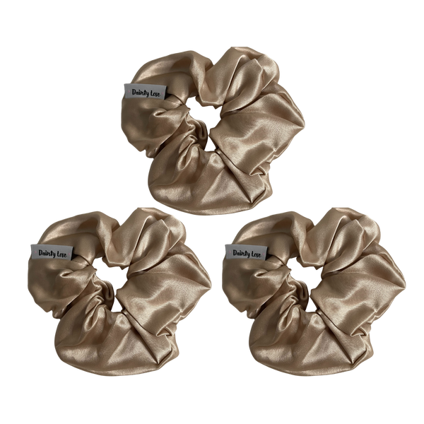 Champagne Gold Silk Hair Scrunchie Bundle