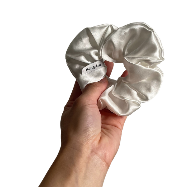 Marshmallow White Silk Hair Scrunchie